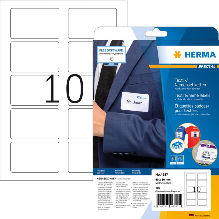 Produktbild HERMA Namensetiketten A4 ablösbar
