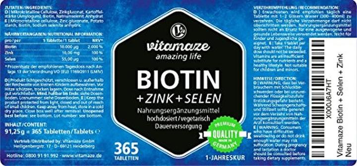 Immagine prodotto Vitamaze Biotina + zinco + selenio (365 Pezzo/i, Pillole)