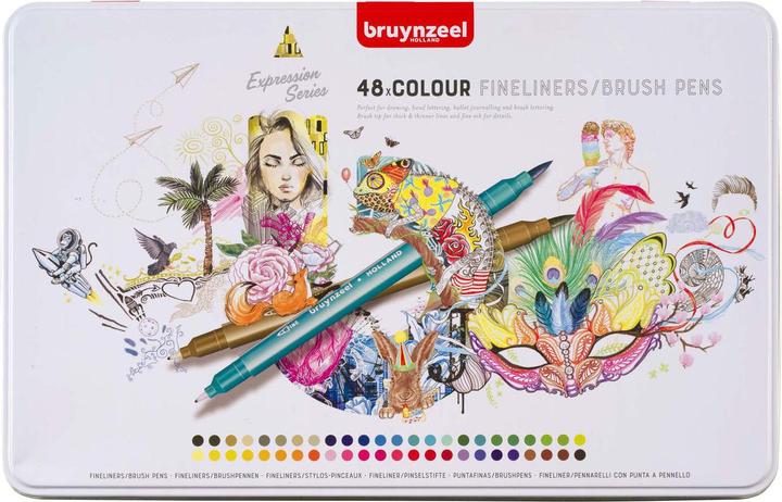 Bruynzeel Creatives Doppelfasermaler Brush Pen, 48er Etui (Mehrfarbig, 48 x)
