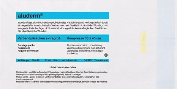 Immagine prodotto Aluderm ® Medicazione 6 cmx3 m (LxL) Dimensioni della compressa: 45x35 cm (LxL) Vello di poliestere (1 x)