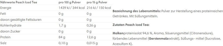 Nährwerte und Zutaten ESN Isoclear Whey Isolate (Ice Tea Pfirsich, 1 Stk., 600 g)