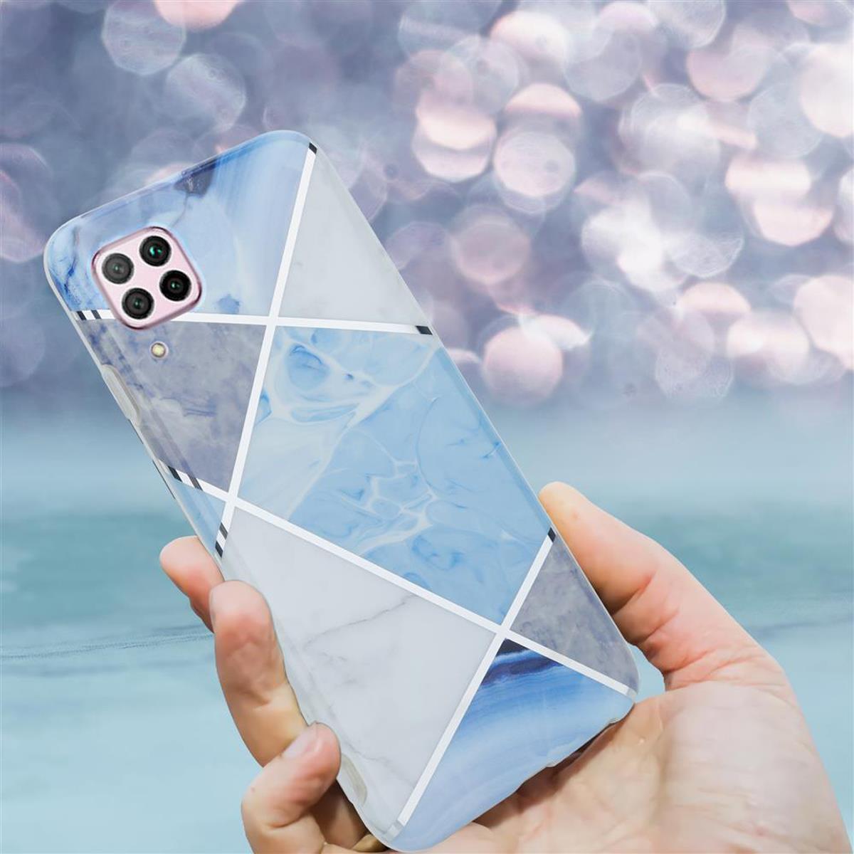 Thumbnail - Cadorabo IMD TPU Bunter Marmor Cover (Huawei P40 Lite), Smartphone Hülle, Blau