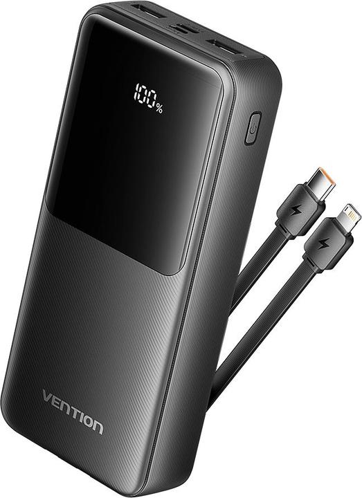 Vention 20000mAh Power Bank (Micro-USB + USB-C + USB-A + USB-A) with Built-in USB-C and Lightning Cables 22.