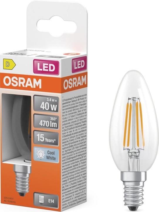 Image du produit Osram LED Leuchtmittel LED Retrofit CLASSIC B 3.4W 840 Clear E14 Neutralweiss 4099854467189 (E14, 470 lm, 6x)