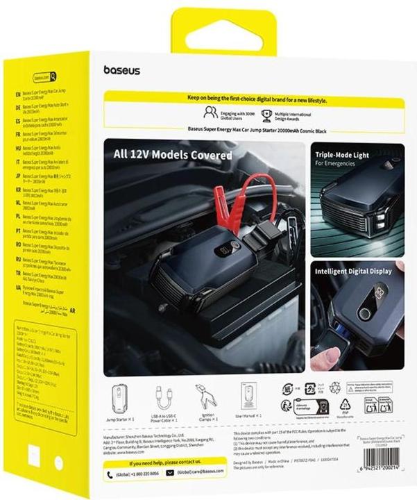 Immagine prodotto Baseus - Car Jump Starter Super Energy Max (C0120500) - 20000mAh, 12V - Cosmic Black (8000 A, 20000 mAh)