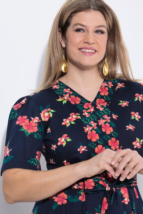 Produktbild Ulla Popken Maxikleid, Blüten, V-Ausschnitt, Halbarm (50, 52)