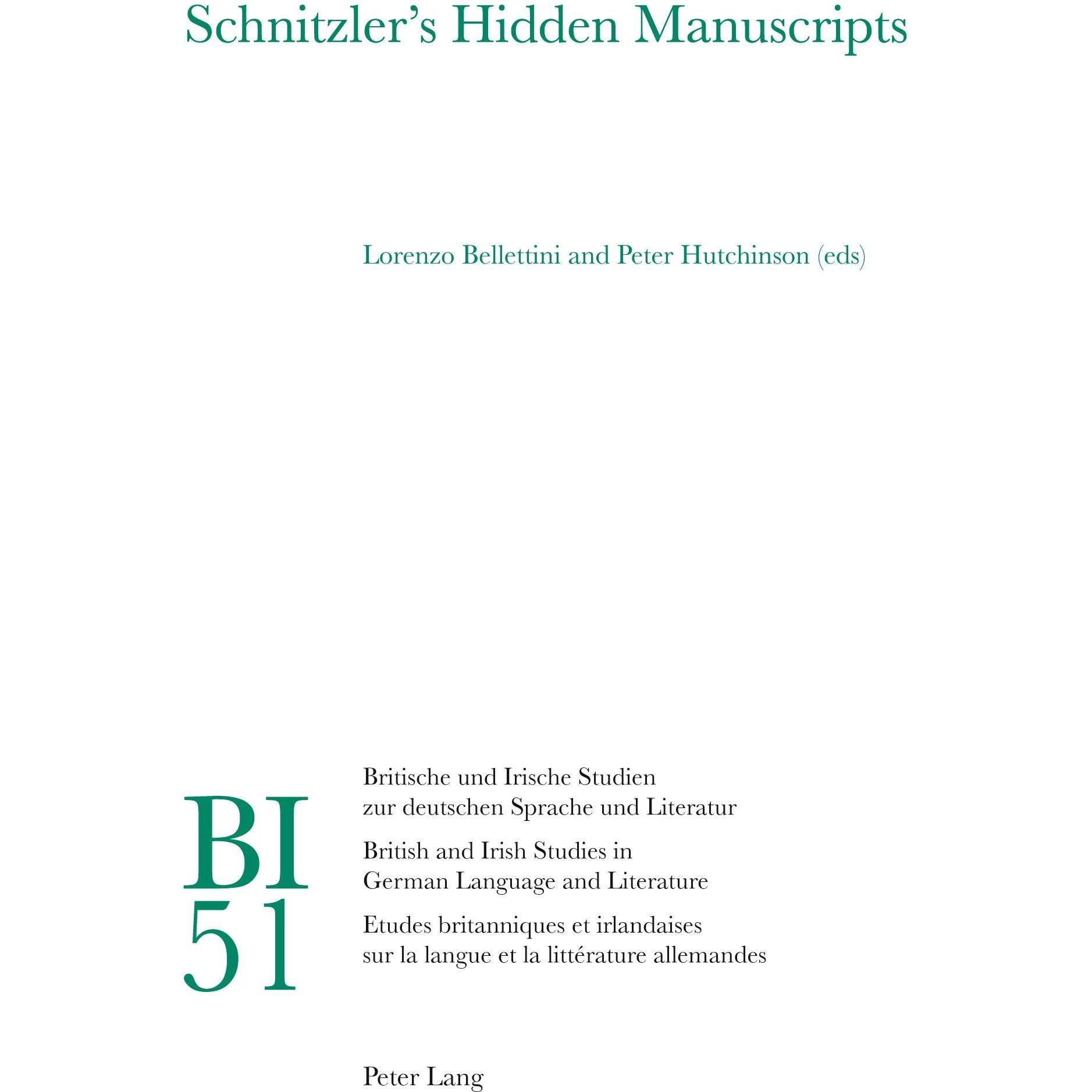 Schnitzler's Hidden Manuscripts, Fachbücher von Lorenzo Hutchinson Bellettini