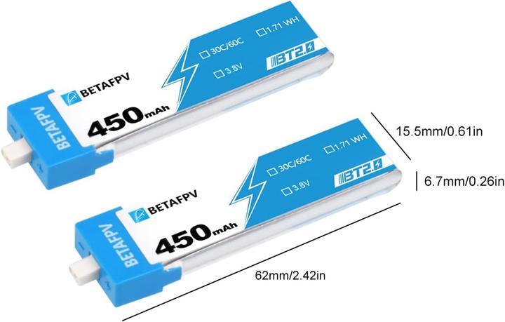 Produktbild BetaFPV FPV Drohnenakku-Set 1S 450mAh (4 Stück) (450 mAh)