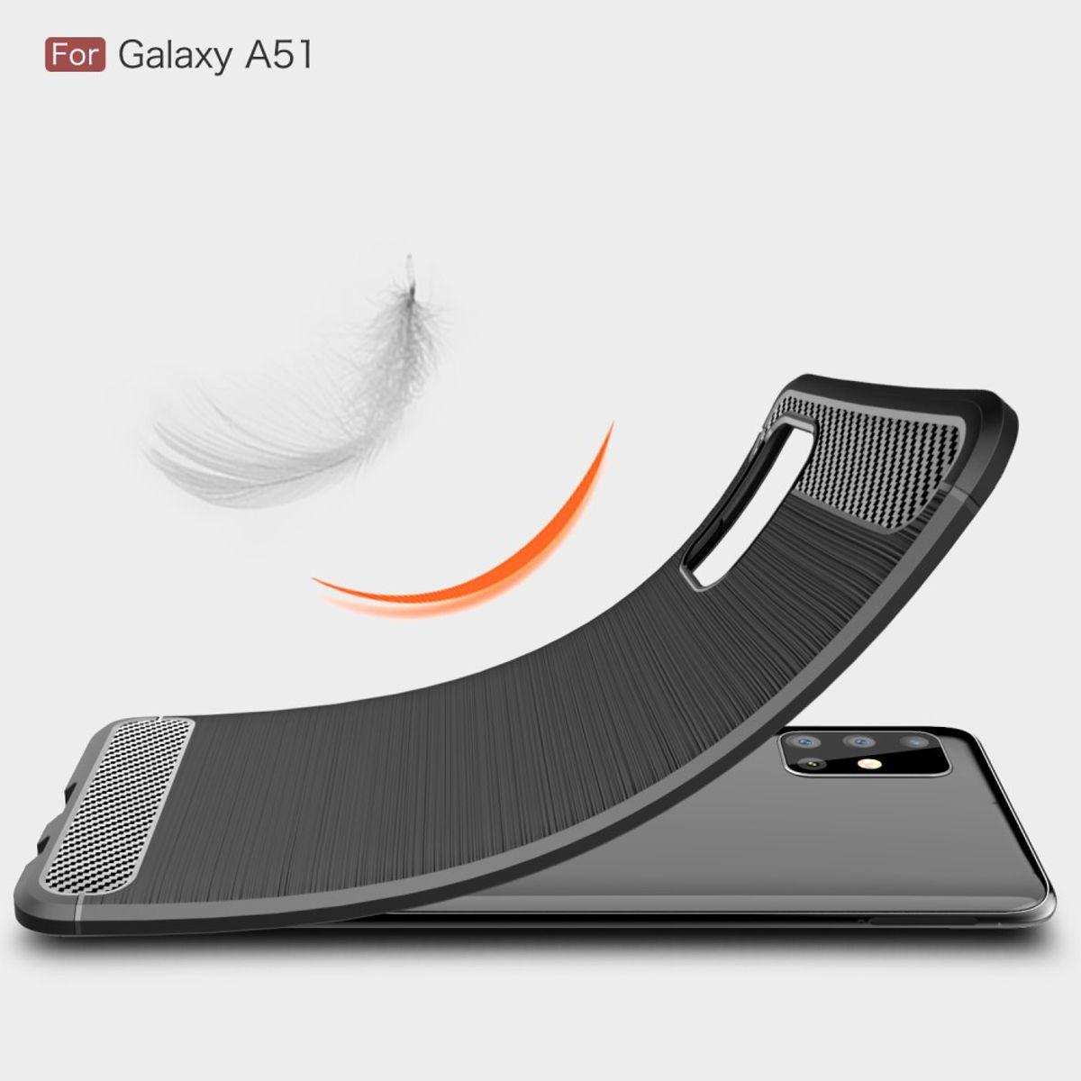 Thumbnail - König Design Hülle Handy Schutz für Samsung Galaxy A51 Case Cover Bumper Carbon Optik Blau (Samsung Galaxy A51), Smartph...