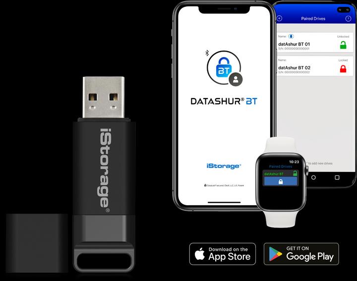 Image du produit iStorage datAshur BT - Clé USB à mémoire flash (biométrique) (128 Go, USB-A)