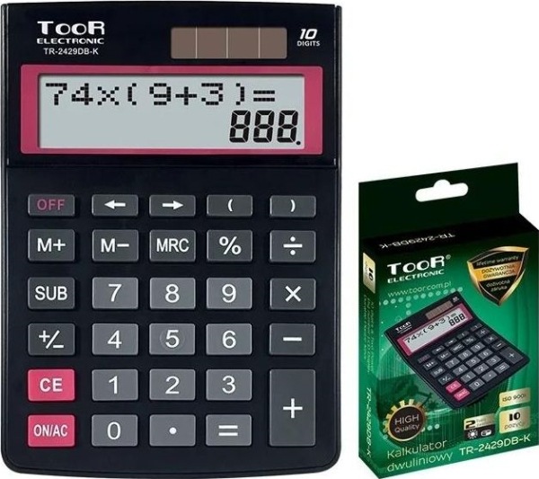 Toor Electronic Toor Elektroninis skaičiuotuvas 10 padėčių dviejų eilučių skaičiuotuvas. (TR-2429DB-K TOOR) (Batteries, Solar cells)