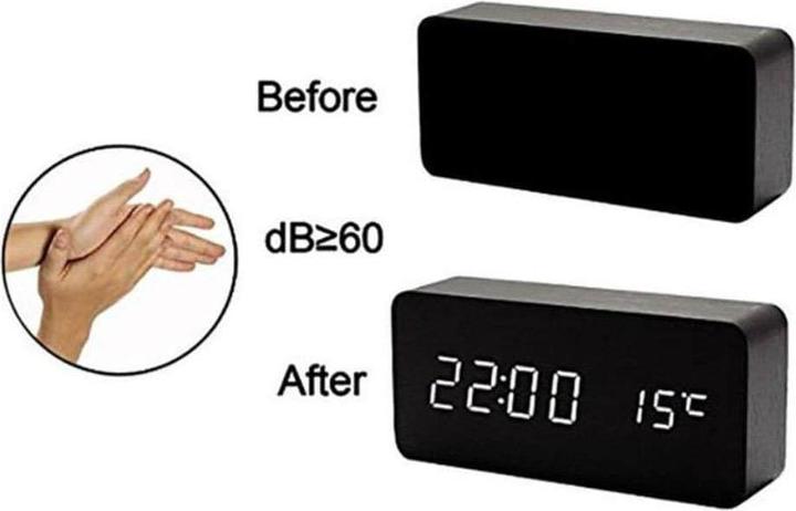 Actual product image JTI Digital LED alarm clock with wooden design - brown / red
