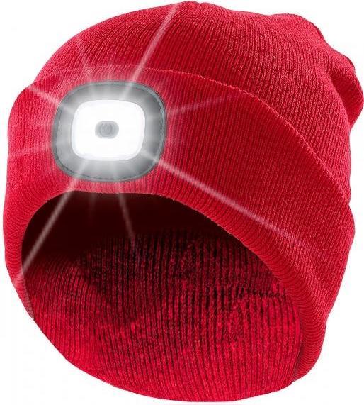 Actual product image Lunartec Headlamp red knit beanie hat winter cap with white (front) & red (back) LEDs