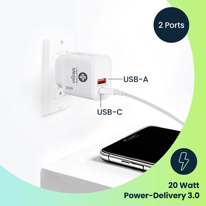 Produktbild Ideoon USB-Ladegerät, Dual Port, PD 3.0, 20 W (20 W, 2 Ports)
