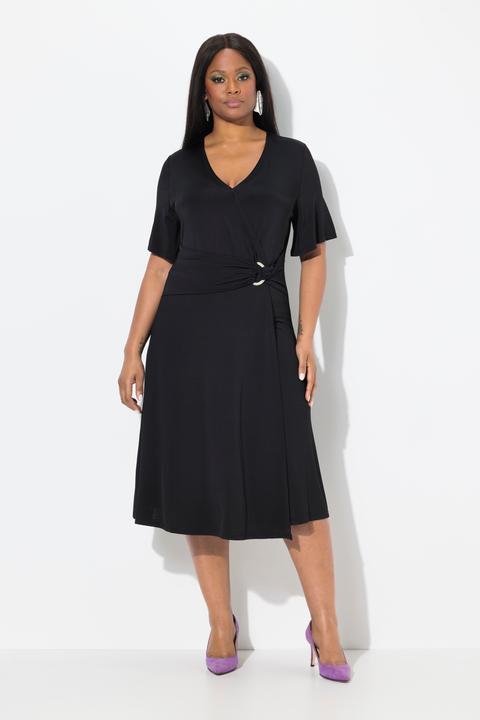 Actual product image Ulla Popken Wrap Look Short Sleeve Slinky Dress (50, 52)