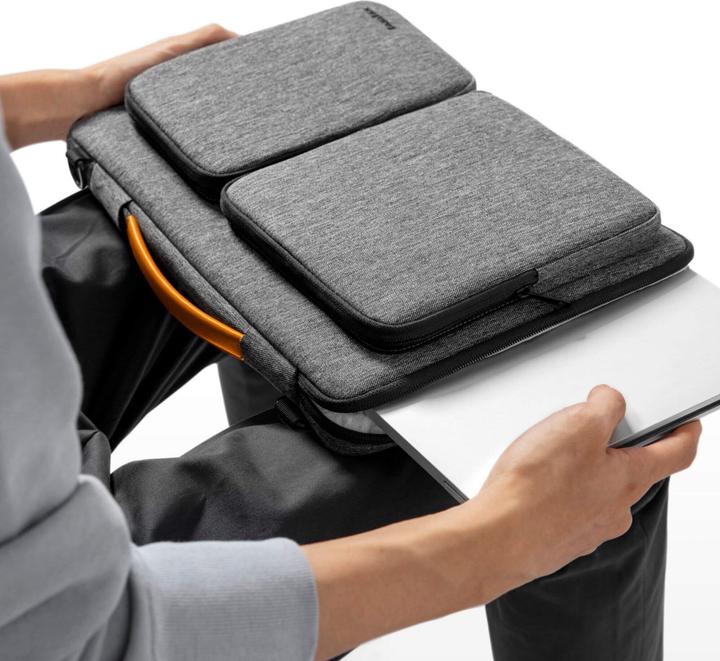 Actual product image tomtoc - Defender Laptop Briefcase (A42D3G3) - with Shoulder Strap and Small Card Pocket, 14" - Gray (14.40", Universal, Apple)