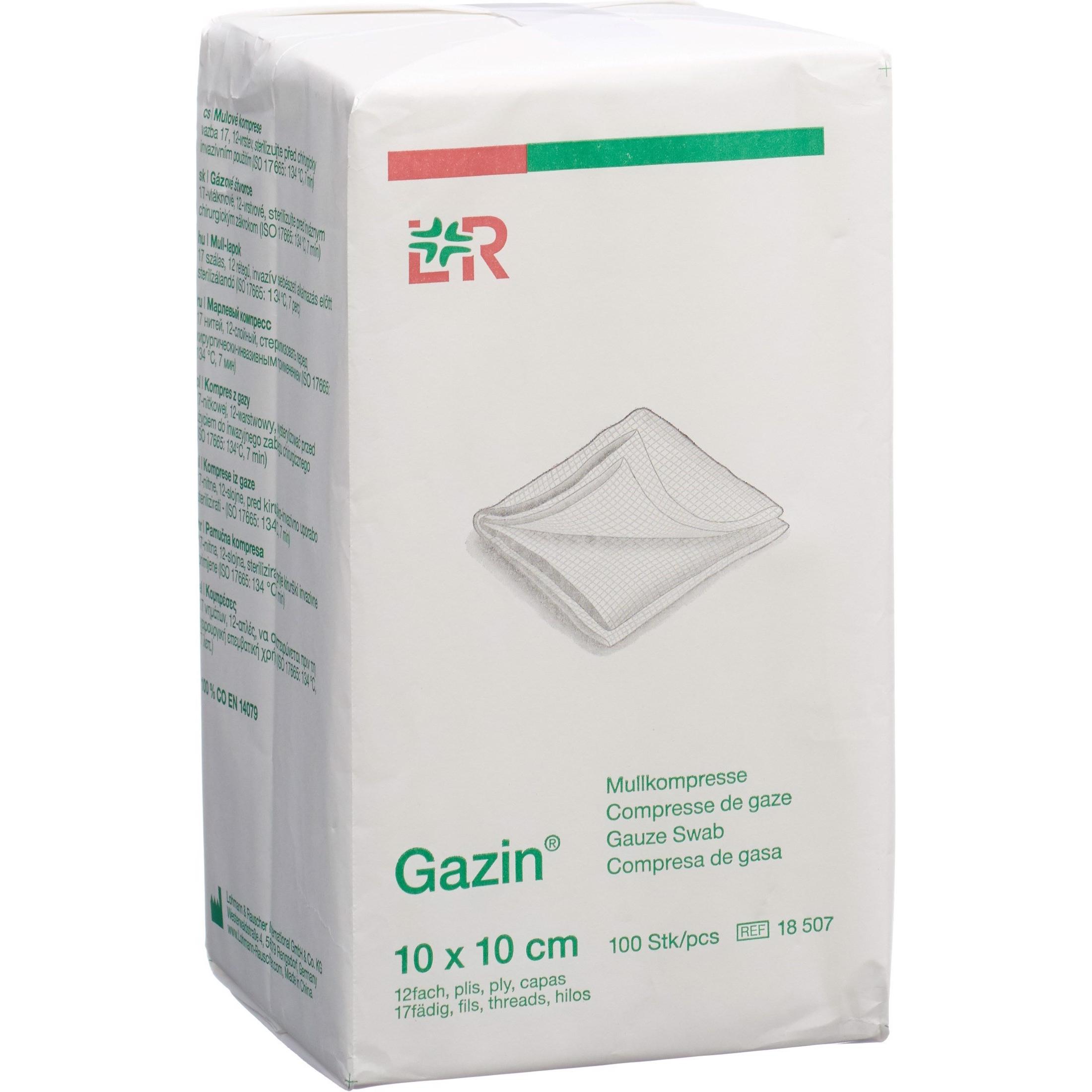 Gazin, Verbandsmaterial, Mullkompressen 10x10cm 12-fach unsteril