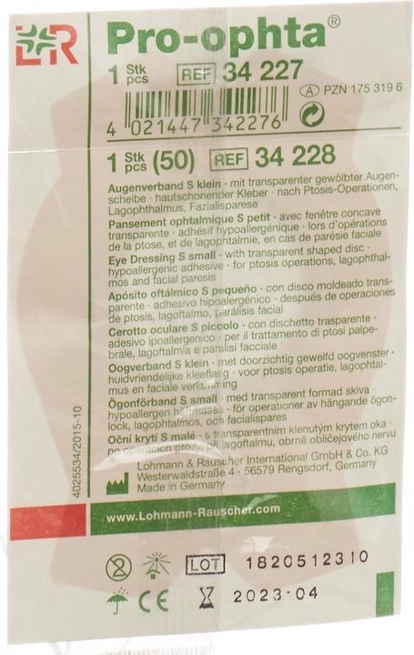 Immagine prodotto Pro Ophta Augenverband S durchsichtig (1 x)