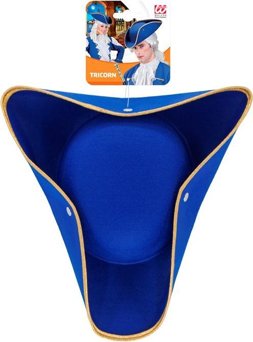 Actual product image Widmann Tricorn blue tricorn hat with gold felt edge
