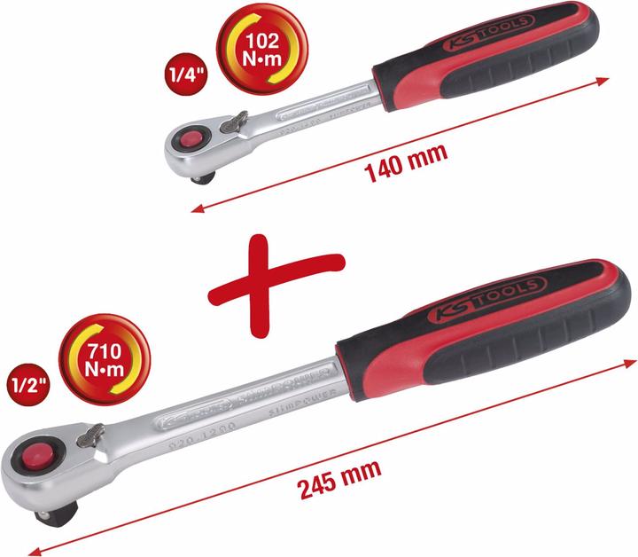 Actual product image KS Tools SlimPOWER Umschaltknarren-Satz, 2-tlg 1/4"+1/2" (1/2", 1/4")