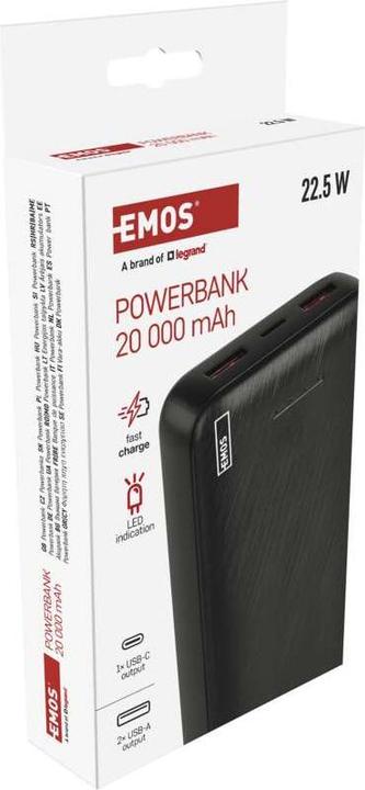 Immagine prodotto Emos Powerbank AlphaQ3, 20 000 mAh, 22,5 W, schwarz (20000 mAh, 22.50 W, 74 Wh)