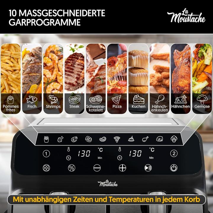 Produktbild Moustache Heissluftfritteuse XXL DuoFry mit 2 Fächern, 8L