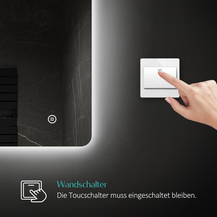 Produktbild Emke LED Badezimmerspiegel 80×60 cm, Kaltweiss 6500 K, Dimmbar, Touch-Schalter, für Badezimmer (80 x 60 x 3 cm)