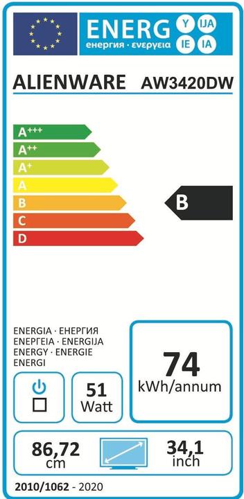 Label énergétique Alienware AW3420DW (3440 x 1440 pixels, 34")