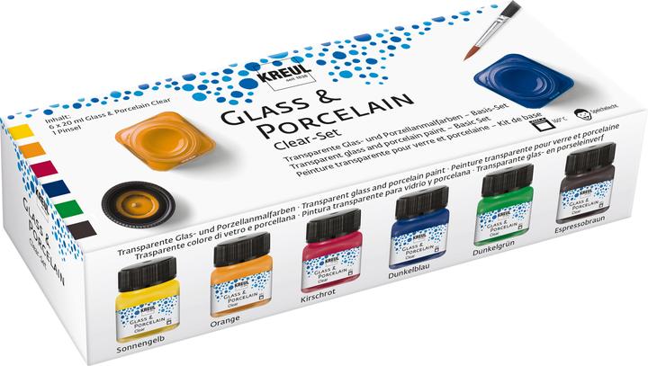 Kreul Verre et porcelaine Clear-Set (Vert foncé, Rouge cerise, Jaune soleil, Brun espresso, Bleu foncé, Orange, 120 ml)