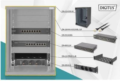 Produktbild Digitus Netzwerk-Set 254 mm (10") - 9HE, 312 x 300 mm (B x T) (5.71 HE, 10 Zoll Rack)