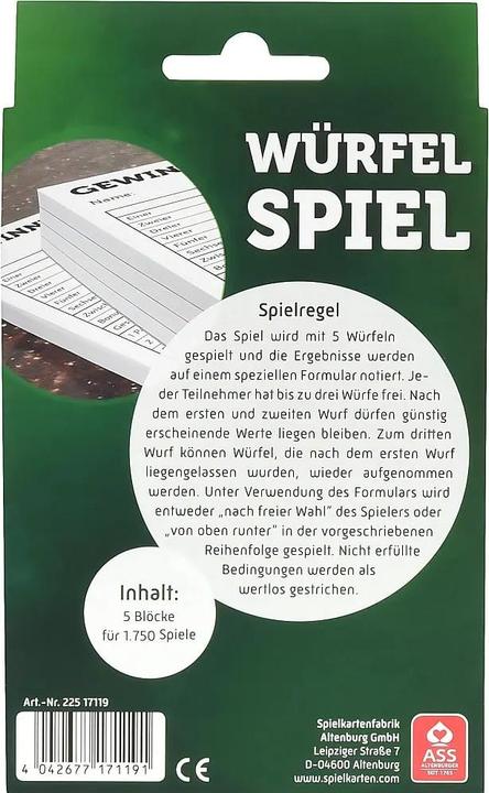 Actual product image ASS Altenburg Altenburg ASS 22517119 Dice Game Winning Card Blocks (German)