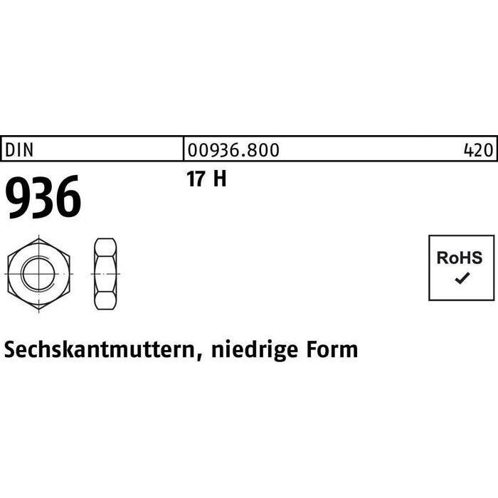 Muttern + Unterlegscheiben, Sechskantmutter DIN 936 M 18 17 H (M18)