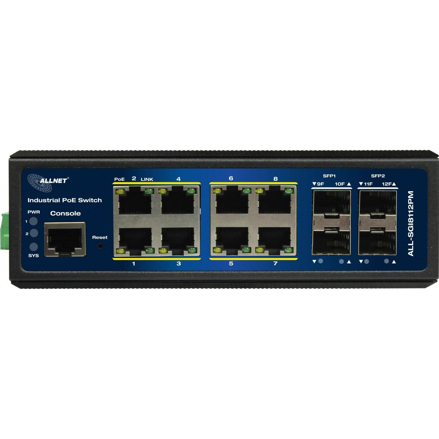 Thumbnail - Allnet Switch industrial full managed Layer2+ 12 Port GbE &bull PoE Budget 240W &bull 8x PoE at &bul (12 Ports), Netzwer...