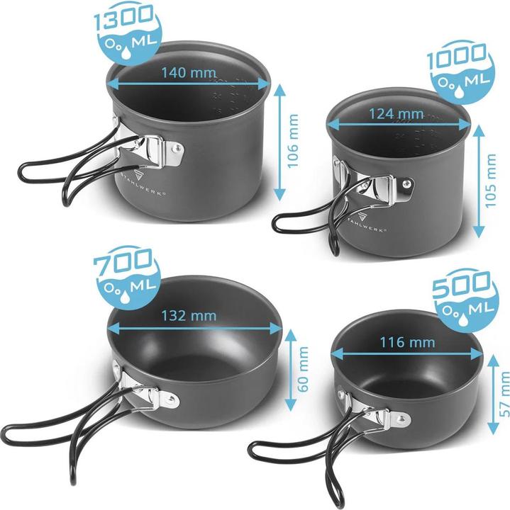 Produktbild Stahlwerk Camping Kochtopf-Set 4-teilig aus Aluminium Outdoor Kochgeschirr Set