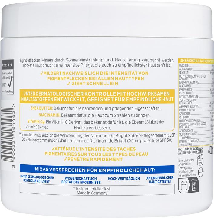 Valori nutrizionali e ingredienti Mixa Niacinamide brillante (Latte corpo, 400 ml)
