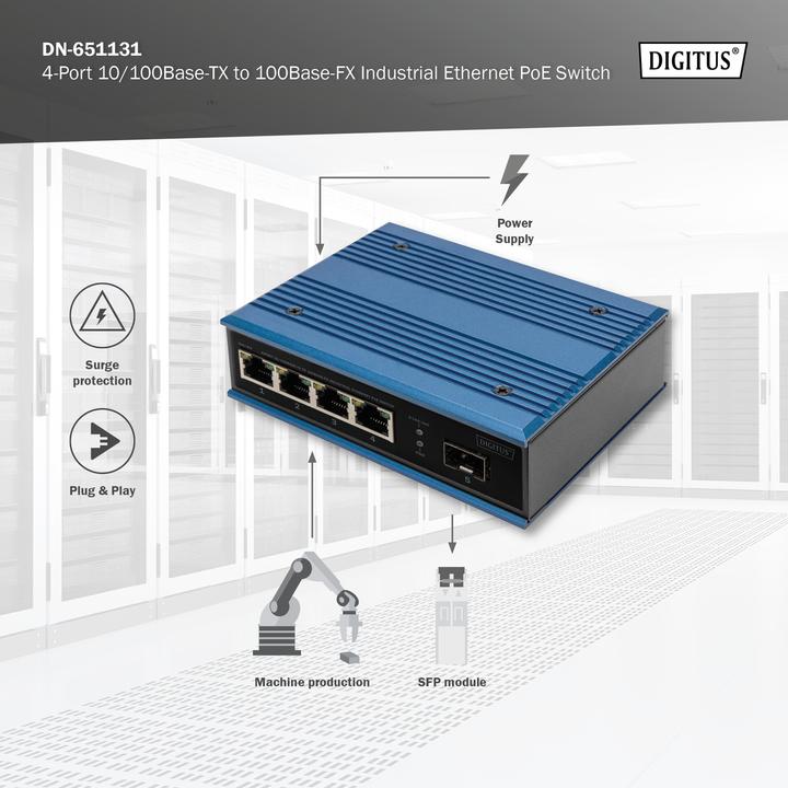 Immagine prodotto Digitus Switch Ethernet industriale da 4 porte 10/100Base-TX a 100Base-FX (4 porte)