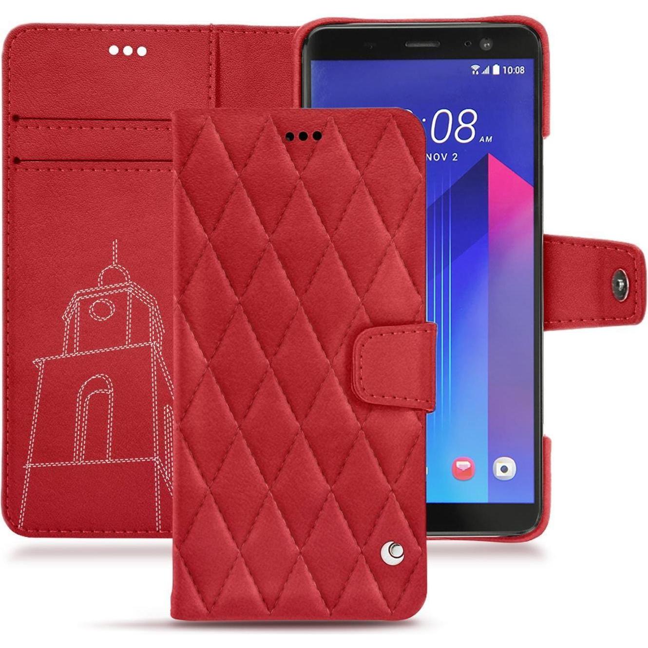 Noreve Lederschutzhülle Wallet (HTC U11+), Smartphone Hülle, Rot