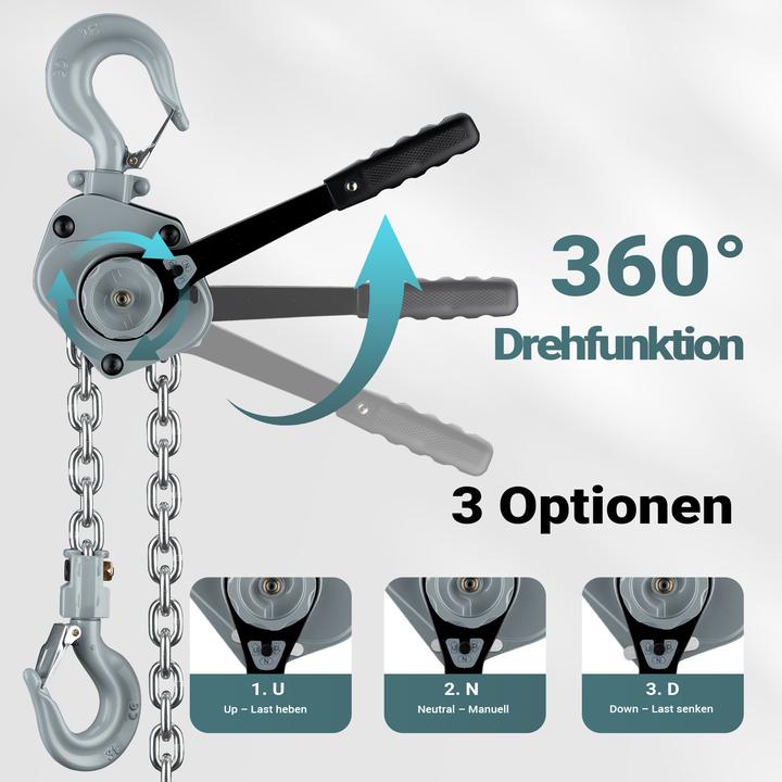 Produktbild Wiltec Mini Hebelzug bis 3t Handkettenzug 1,5m Hubhöhe Kettenzug Hebezeug