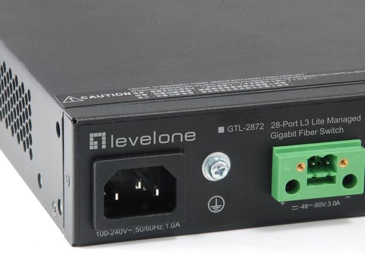 Actual product image LevelOne 20 x SFP, /100/1000 RJ-45/SFP, 4 x SFP + uplink, 1 x RJ-45 RAM, 100-240VAC (28 ports)