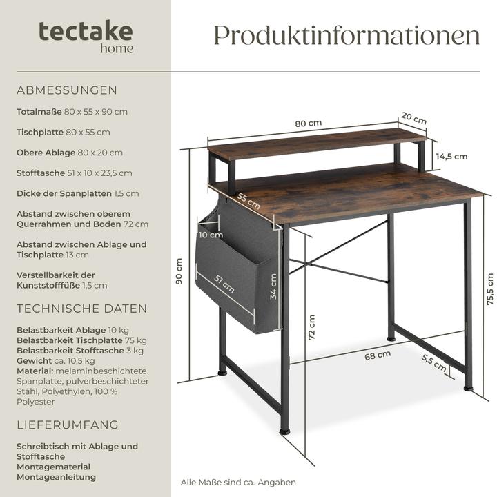 Image du produit tectake Bureau (80 x 55 x 90 cm)