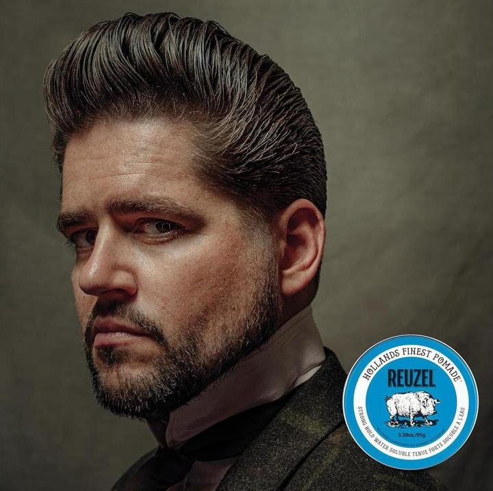 Actual product image Reuzel Blue Strong Hold Pomade for High Shine Look (Hair gel, Hair pomade, Hair wax, 95 ml)