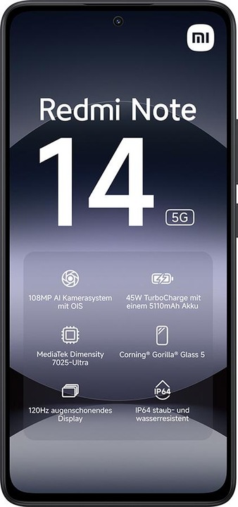 Produktbild Xiaomi Redmi Note 14 5G (128 GB, Midnight Black, 6.67", Dual SIM, 108 Mpx, 5G)