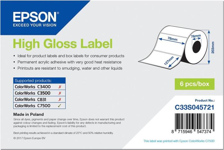 Actual product image Epson High Gloss Label (7.60 cm)