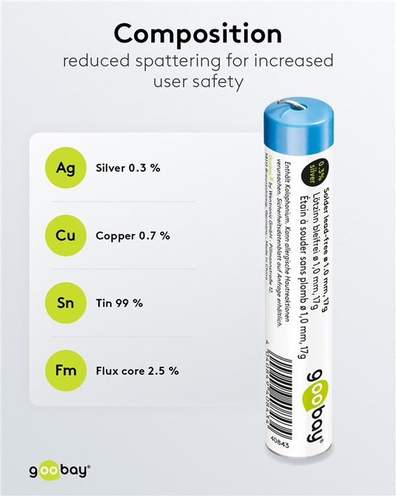 Image du produit Goobay Étain de soudure professionnel sans plomb, ø 1,0 mm, 17 g (Souder)