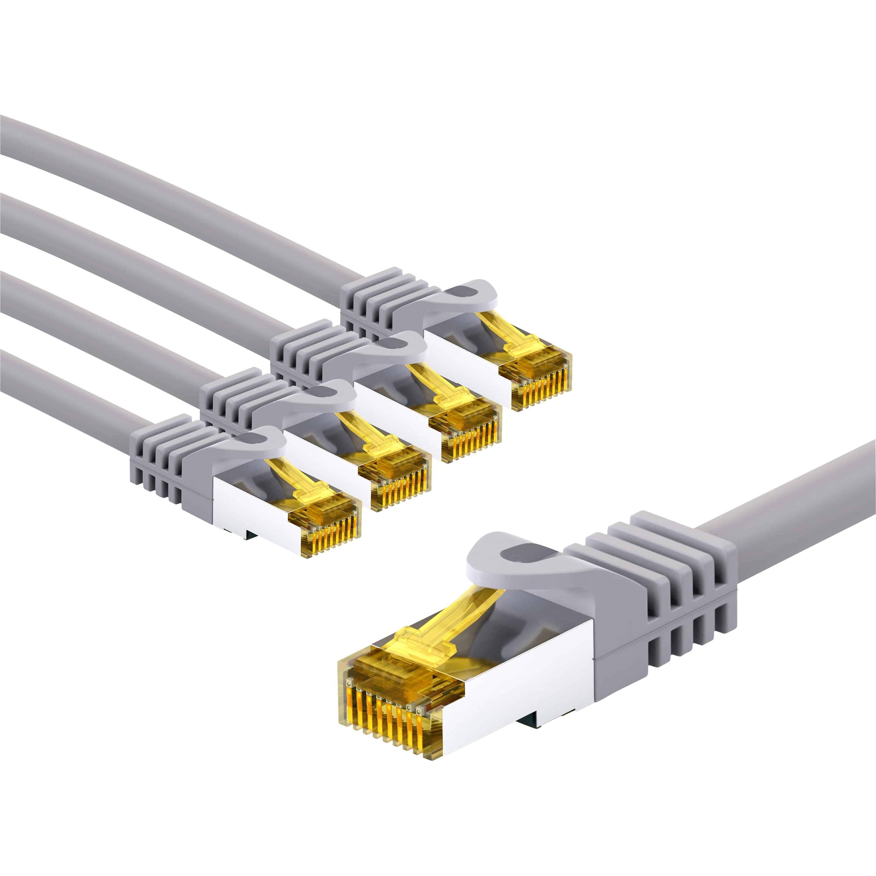Goobay RJ45 Patchkabel S/FTP (PiMF) 500 MHz mit CAT 7 Rohkabel 3m grau 5er Pack (S/FTP, CAT7, 3 m), Netzwerkkabel