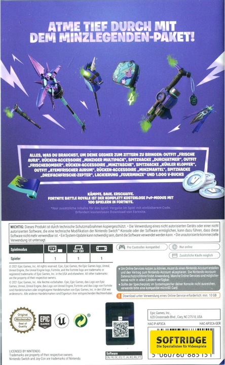 Produktbild Epic Fortnite: Minz-Legenden Paket (Switch, DE)