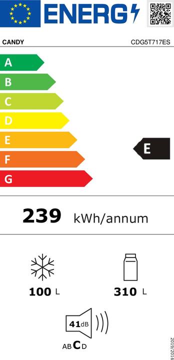 Energie-Label Candy CDG5T717ES No Frost Doppeltür-Kühlschrank (410 l)