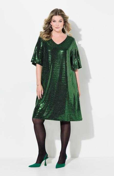 Image du produit Miamoda Damen grosse Grössen Kleid, A-Linie, Pailletten-Optik, 3/4-Ärmel maigrün 48 836334455-48 (48)