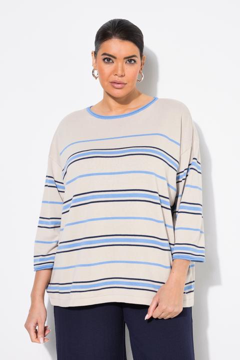 Immagine prodotto Ulla Popken Pullover dal taglio oversize con righe, scollo a girocollo e maniche a 3/4 (42, 44)