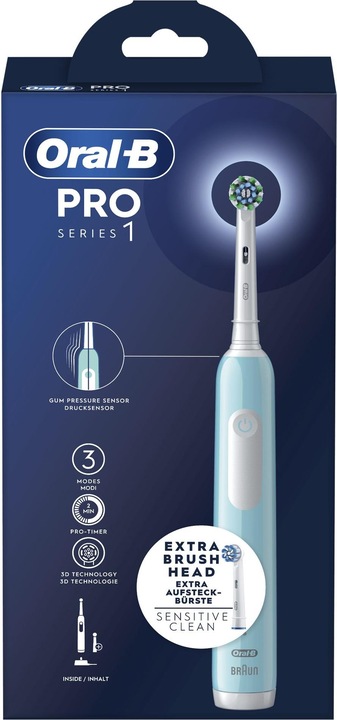 Actual product image Braun Oral-B Series 1 Blue Rechargeable Electric Toothbrush with 2 Replacement Brush Heads, 1 Toothbrush (Oscillating toothbrush)